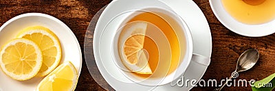 Lemon tea with honey panorama. Healthy and tasty organic citrus detox beverage Stock Photo
