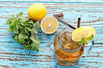 Lemon tea mint fresh drink summer refreshment still life Stock Photo