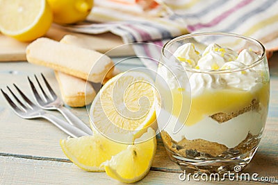 Lemon tiramisu in a glass Stock Photo