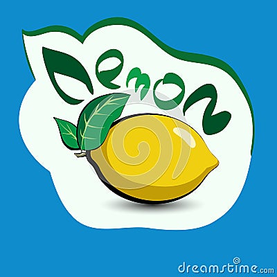 Lemon with the title on the label. Sticker with eco product and Vector Illustration