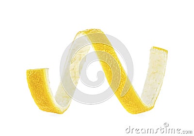 Lemon twist on white background. Lemon peel Stock Photo