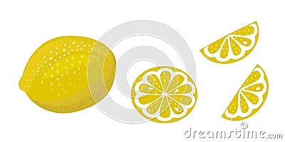 Lemon vector illustration on white background. whole, slice and half of slice Vector Illustration