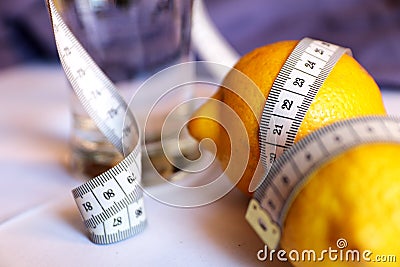 Lemon, water. Detox diet for weight loss. Stock Photo