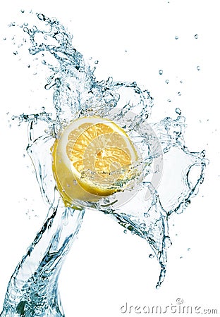 Lemon in water splash Stock Photo