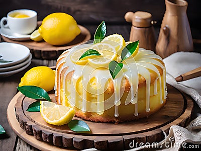 Lemon yogurt mousse cake Stock Photo