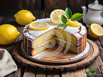 Lemon yogurt mousse cake Stock Photo