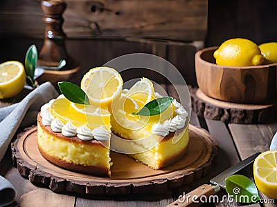 Lemon yogurt mousse cake Stock Photo