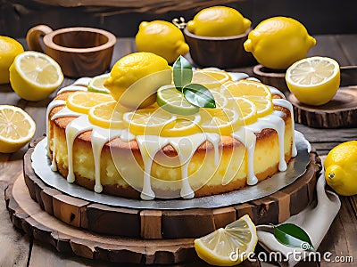 Lemon yogurt mousse cake Stock Photo
