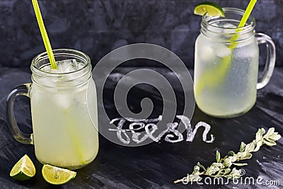 Lemonade on blackboard fresh Stock Photo