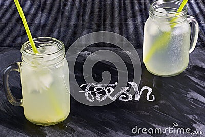 Lemonade on blackboard fresh Stock Photo