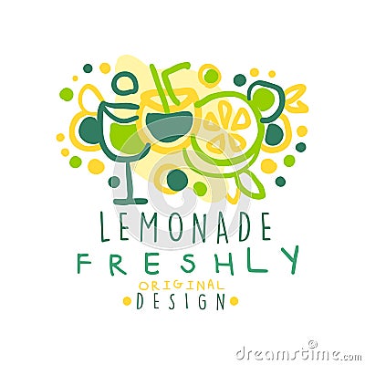Lemonade freshly original design logo, natural healthy product badge colorful hand drawn vector Illustration Vector Illustration