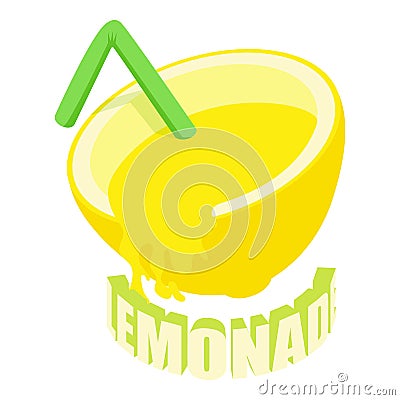 Lemonade icon isometric vector. Cold refreshing drink in lemon half with straw Vector Illustration