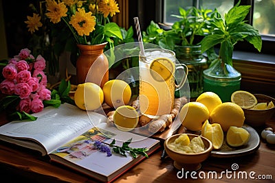 lemonade ingredients with recipe book open Stock Photo