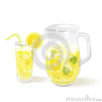 Lemonade in a Jug and a Glass Vector Illustration