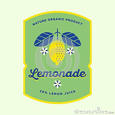 Lemonade label. Lemonade drink emblem. Lemon logo. Yellow lemon with leaves and flowers. Vector Illustration