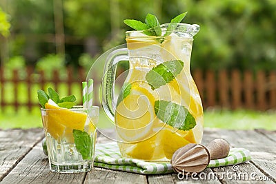 Lemonade with lemon, mint and ice Stock Photo