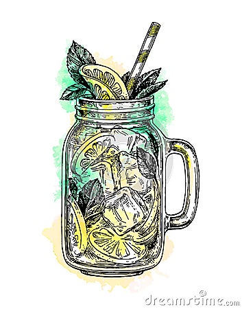 Lemonade in mason jar. Vector Illustration