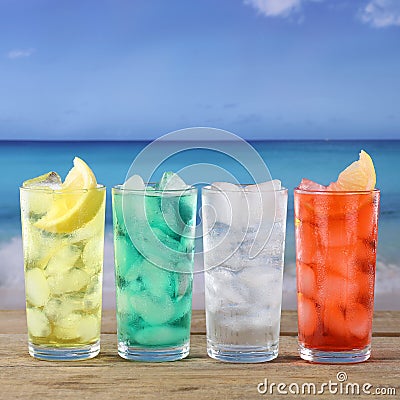 Lemonade soda drinks on the beach and sea Stock Photo