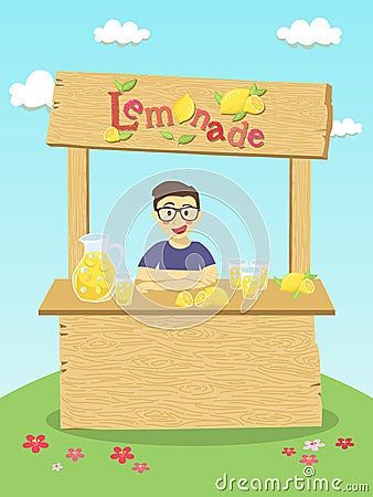 Lemonade Stand Boy Vector Illustration