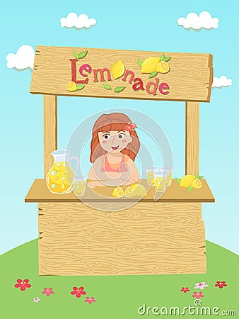 Lemonade Stand Girl Vector Illustration