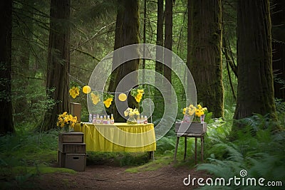 lemonade stand in a picturesque forest setting Stock Photo