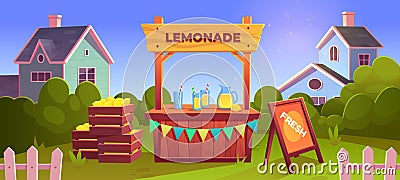 Lemonade stand vector shop with lemon fruit sale Vector Illustration