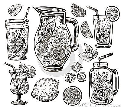 Lemonade vector sketch set. Stock Photo