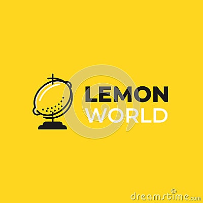 Lemonade world logo. Logotype with bright fresh lemon. Summer drawing for a smoothies shop Vector Illustration