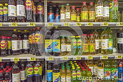 Lemonades on store shelves, Editorial Stock Photo