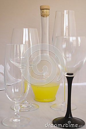 lemoncello in a glass cruet Stock Photo