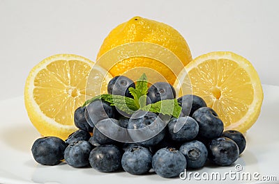 Lemons and Blueberries Stock Photo