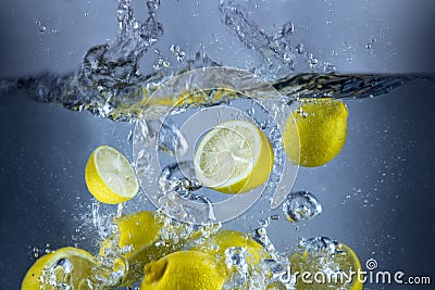 Lemons fresh splash in water yellow fruit food Stock Photo