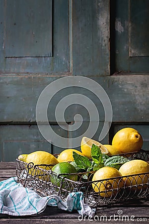 Lemons, limes and mint Stock Photo