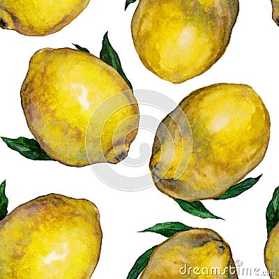 Lemons seamless pattern. Watercolor illustration. Cartoon Illustration