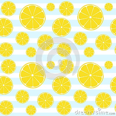 Lemons slices blue white striped seamless pattern Vector Illustration