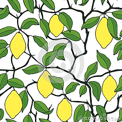 Lemons tree seamless pattern. Vector stock illustration eps10. Hand drawing Vector Illustration