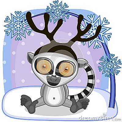 Lemur with antlers Vector Illustration