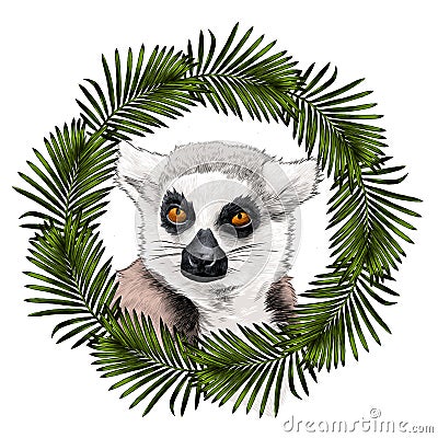 Lemur head in the frame sketch vector Vector Illustration