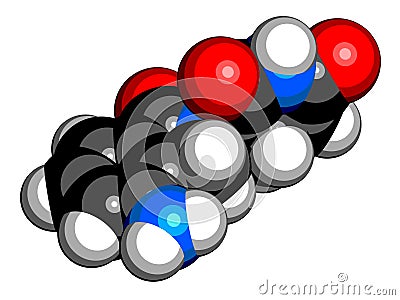Lenalidomide multiple myeloma drug molecule. 3D rendering. Atoms are represented as spheres with conventional color coding:. Vector Illustration