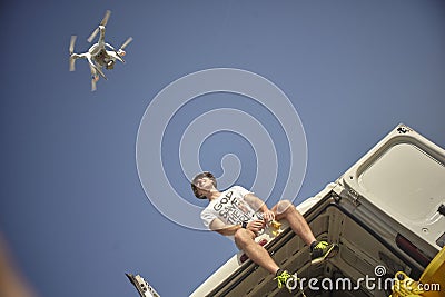 Drone dji Phantom in action 3 Editorial Stock Photo