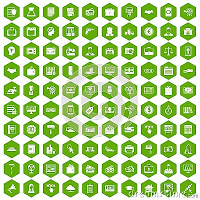 100 lending icons hexagon green Vector Illustration