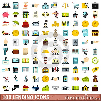 100 lending icons set, flat style Vector Illustration