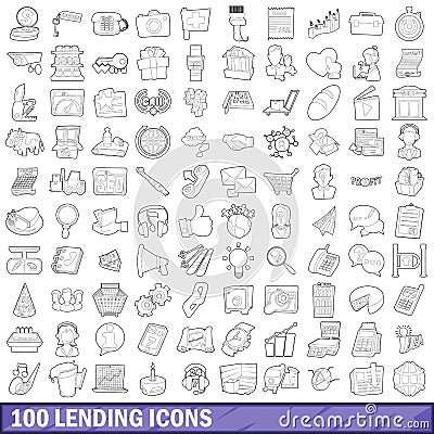 100 lending icons set, outline style Vector Illustration