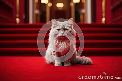 Lengthy Red carpet for famous cat. Generate Ai Stock Photo