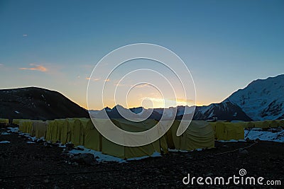 Lenin or Ibn Sina Avicenna Peak base camp tents Stock Photo