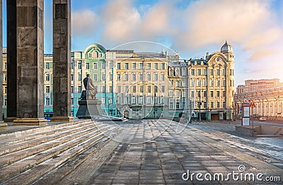 Lenin Library in Moscow and monument to Dostoevsky Editorial Stock Photo