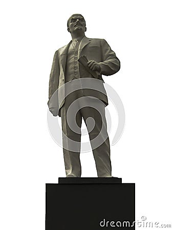 Lenin monument made of white stone on grey postament, isolated. Editorial Stock Photo