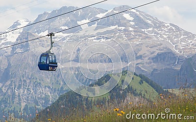Lenk im Simmental, Switzerland - July 12, 2015: Ski lift in moun Stock Photo