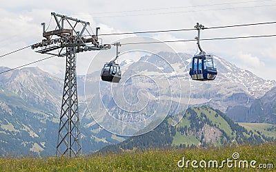 Lenk im Simmental, Switzerland - July 12, 2015: Ski lift in moun Stock Photo