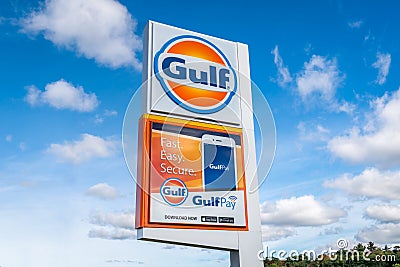 Gulf Oil Sign and Trademark Logo Editorial Stock Photo